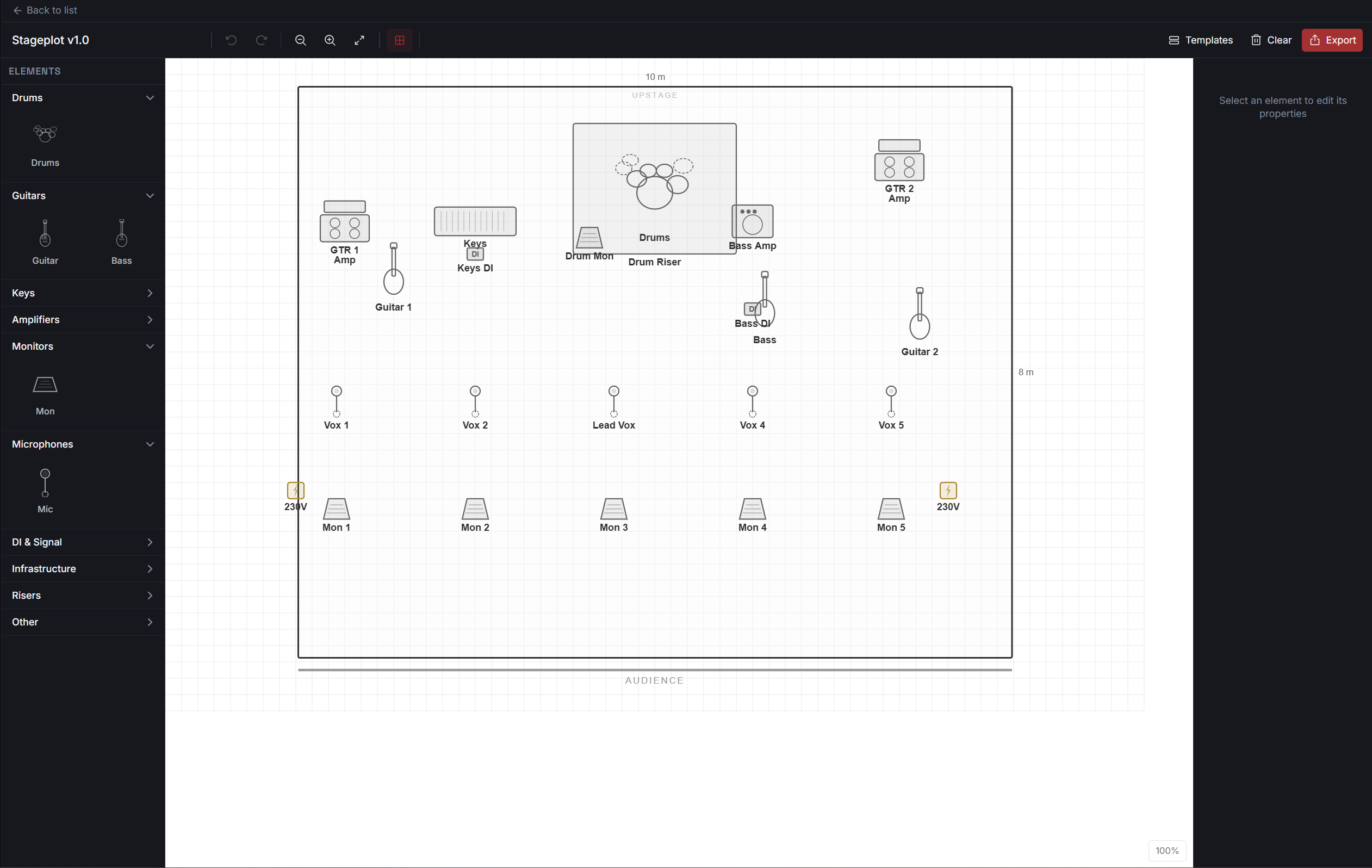 Plot stage plot editor — dark mode